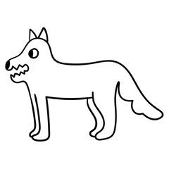 Cartoon doodle linear wolf isolated on white background. Vector illustration.  