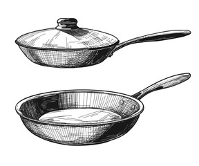 Two skillets isolated on white background. Vector illustration.