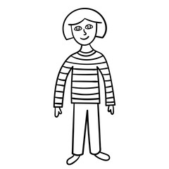 Cartoon doodle girl isolated on white background. Vector illustration.  