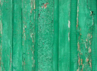 Old wooden green fence background