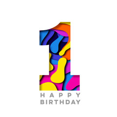 Number 1 Happy Birthday colorful paper cut out design