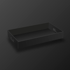 Black empty box on black background. Top view. Template for your presentation design, banner, brochure or poster.