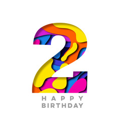 Number 2 Happy Birthday colorful paper cut out design