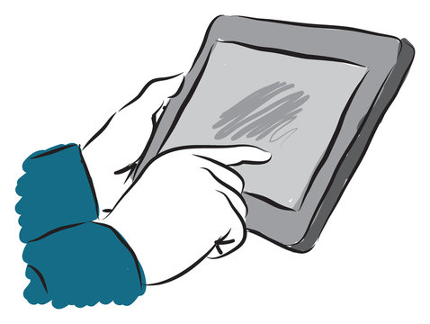 man touching a tablet screen illustration