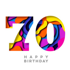 Number 70 Happy Birthday colorful paper cut out design