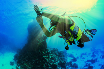 Naklejka na ściany i meble Diving instructor in the Red Sea.