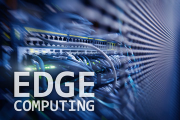 EDGE computing, internet and modern technology concept on modern server room background