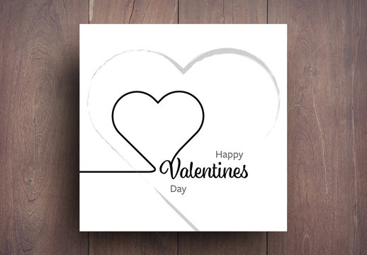 Valentine's Day Card Layout with Heart Outline Elements