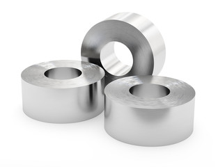 Steel sheets in roll, rolled metal product. Isolated on white background, clipping path. 3d illustration.