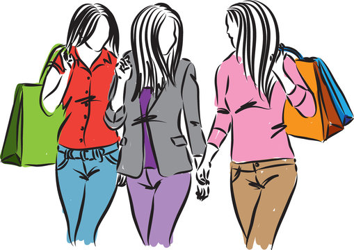 women shopping time illustration