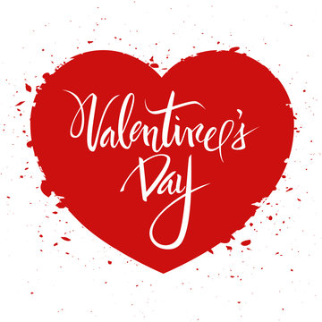 Valentine's Day handwritten text in heart shape, vector illustration