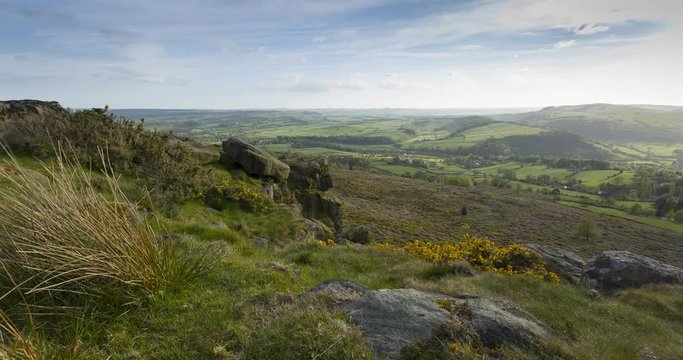 Time lapse of Baslow Edge towards Chatsworth, Baslow, Derbyshire Dales, Derbyshire, England, United Kingdom, Europe