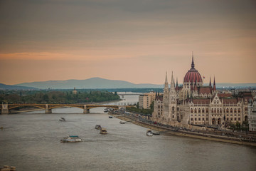 Obraz premium view of Budapest with Danube river and Hungarian parliament
