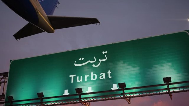 Airplane Take off Turbat during a wonderful sunrise