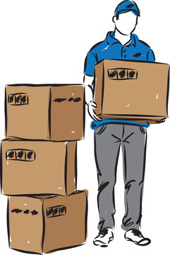 delivery man postman with boxes illustration