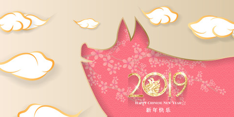 2019 Chinese new year pig lanterns background	