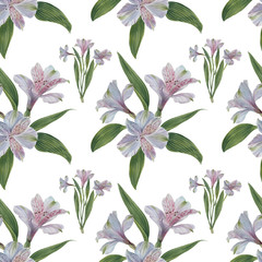 Seamless floral pattern with Alstroemeria, watercolor