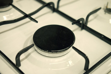 Close up of modern shining metal gas cooker
