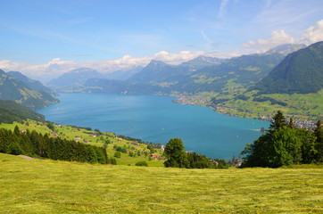 View of mountain lake in Switzerland