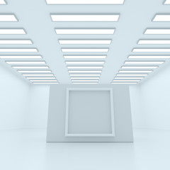 Blank frame in empty white room.