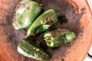 Roasting Poblano Chiles in Mexico (Overhead)