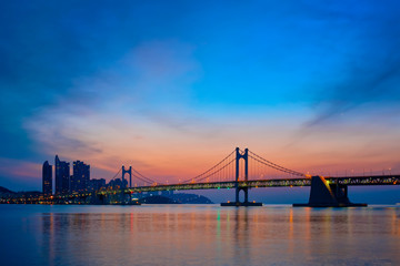 Fototapeta na wymiar Gwangan Bridge on sunrise. Busan, South Korea