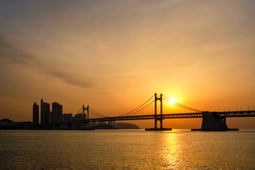 Gwangan Bridge on sunrise. Busan, South Korea