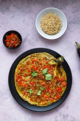 tortang talong with giniling, eggplant omelet with ground pork, filipino food.