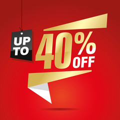 40 percent off sale isolated gold red origami sticker icon speech bubble