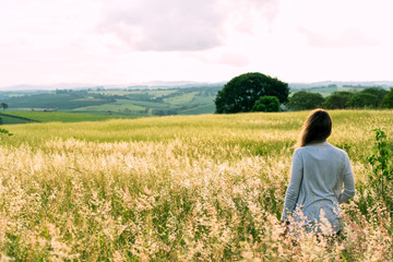 Naklejka premium young woman admiring the landscape.