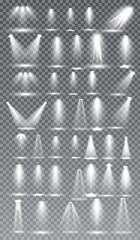 8752499 Scene illumination collection, Glowing  transparent Studio light effects. Bright lighting with spotlights. Vector Illustration