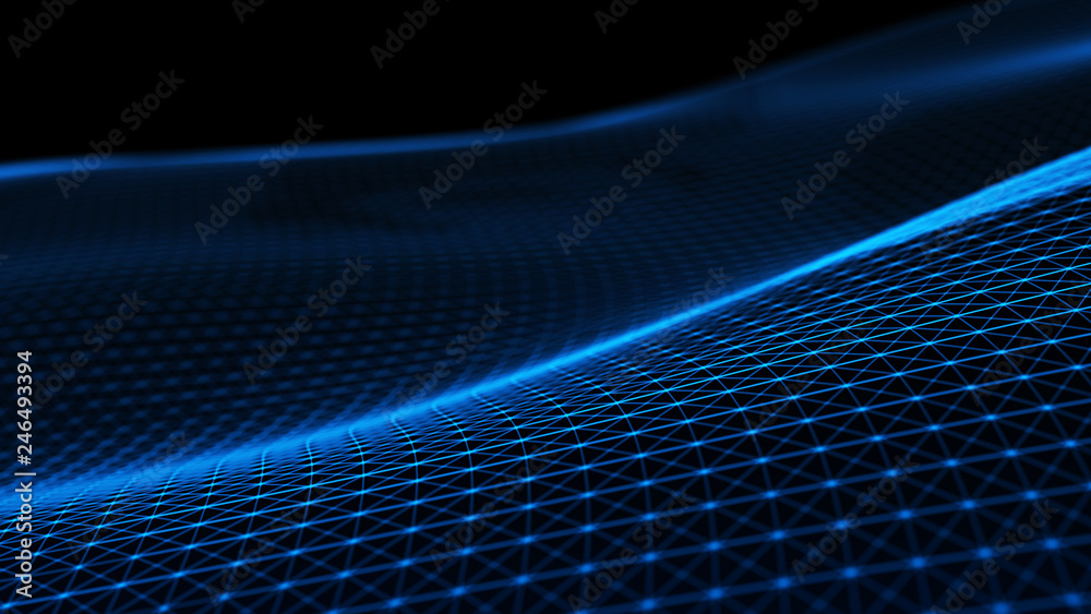 Poster abstract tangle of points on blue background. chaotic waves in outer space. large data background .3