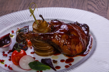 Duck leg with pear
