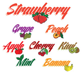 lettering flavors fruits text illustration