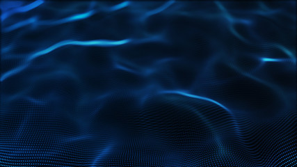 Fototapeta premium Abstract tangle of points on blue background. Chaotic waves in outer space. Large data background .3d rendering.