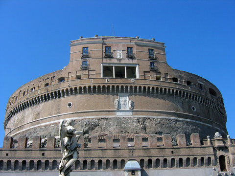 View of the Castel Sant'angelo from the bridge of  angels, Rome ,Italy.