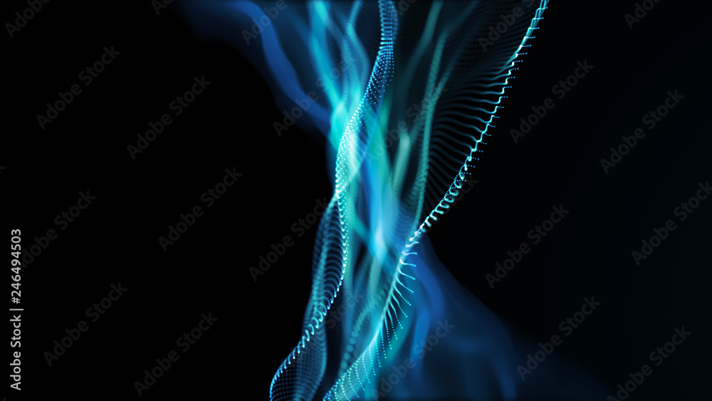 Poster abstract tangle of points on blue background. chaotic waves in outer space. large data background .3