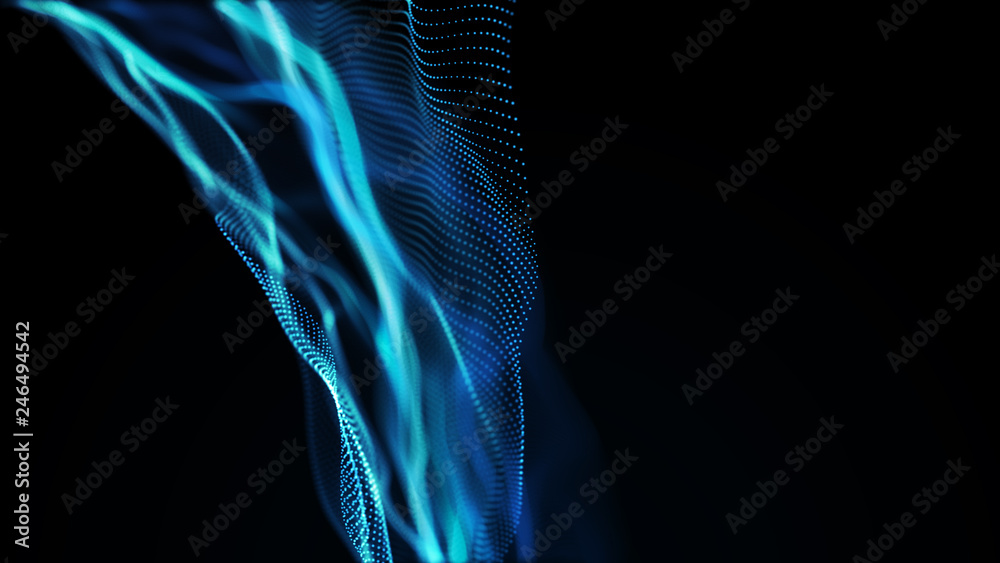 Poster abstract tangle of points on blue background. chaotic waves in outer space. large data background .3