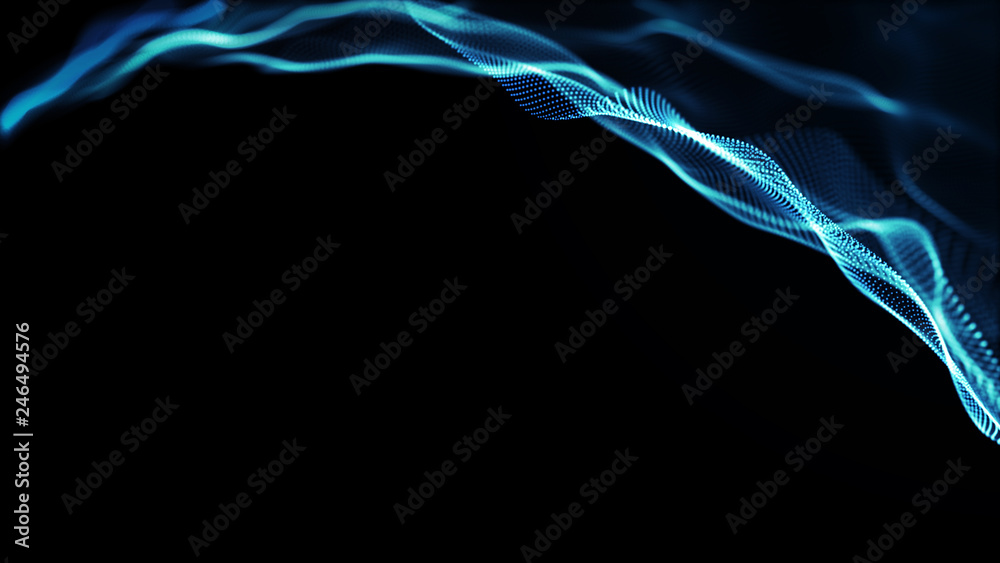 Poster abstract tangle of points on blue background. chaotic waves in outer space. large data background .3