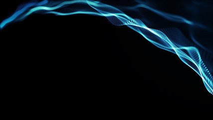 Abstract tangle of points on blue background. Chaotic waves in outer space. Large data background...