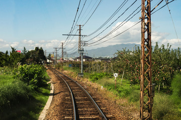 Fototapeta na wymiar train line through Japan