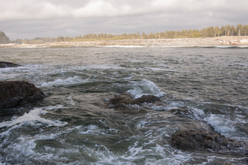 Ocean water and stones in La Push beach area, La Push, WA