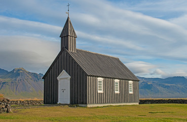 Fototapeta na wymiar Local Church on the Icelandic Coast