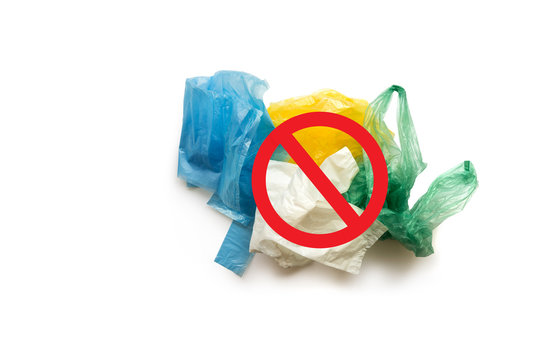Crumpled colored plastic bags on a white background