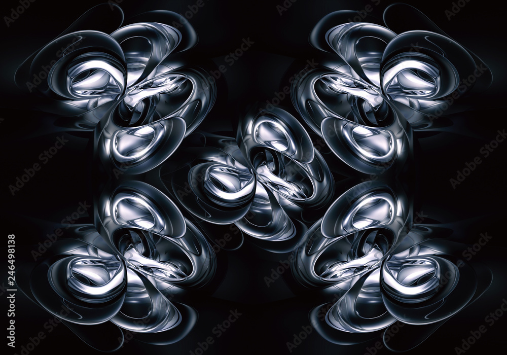 Fototapete artistic abstract 3d computer generated fractals shapes on a black background