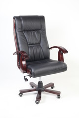Fototapeta premium office, chair, armchair, isolated, back, leather, modern, seat, white, object, new, elegance, equipment, empty, black, job, furniture, wheel, comfortable, view, red, design, business, background, styl