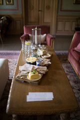 Table in Norwegian living room filled with gourmet snacks