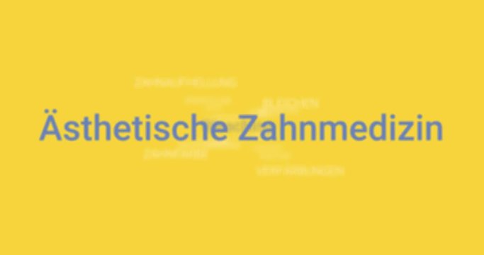 Intro welches die Leistungen eines Zahnarztes in der &auml;sthetischen Zahnmedizin zeigt (z.B. Zahnreinigung, Prophylaxe, Politur). Gelber Hintergrund, blaue Schrift