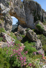 rocks in the mountains, La Forada Rock Arch, Sierra de La Forada, Vall de Alcala, Alicante Province, Comunidad Valenciana, Spain