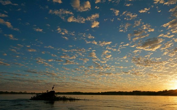 Sunrise over the river, Pantanal, Mato Grosso, Brazil, South America